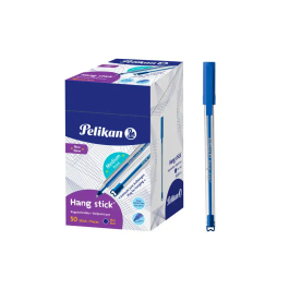 Pelikan Bolígrafo Hang Stick Azul con tinta de aceite, trazo 0.4 mm, empuñadura ergonómica triangular y gancho para colgar
