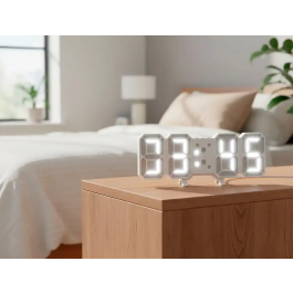 Q-connect Reloj de Pared Digital con Temperatura y 3 Alarmas, Control de Sonido, 220x40x87 mm