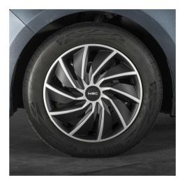 WRC Juego de 4 Tapacubos Bicolores 14 Pulgadas Negro Mate y Gris Plateado Diseño Deportivo TURBO en ABS