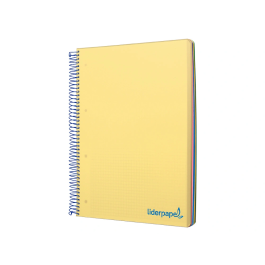 Liderpapel Cuaderno espiral A5 micro wonder tapa plástico 120h 90gr cuadro 5mm 5 bandas 6 taladros color amarillo