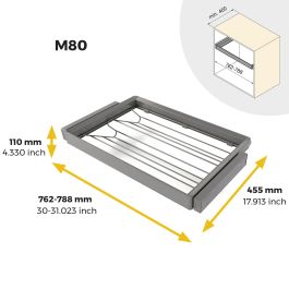 Emuca Kit de cajón zapatero y bastidor regulable Quartz para armarios, guías de cierre suave y extracción total, Módulo 80cm, Acabado Titanio