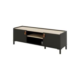 Soporte de TV AMSTERDAM - Estilo industrial - Decoración de roble negro - L 136 x P 40 x H 44 cm