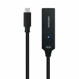Nanocable 10.01.1311 Cable Alargador USB-C 3.2 Gen1 con Amplificador Activo, Macho-Hembra, 5m, Negro, 5 Gbps (No vídeo)
