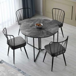 Mesa de comedor redonda YAPRAK para 4 personas - Antracita - 100 x 100 x 72 cm - MEN8683342538817