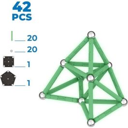 Geomag Ecofriendly 42 uds Resplandor Construcciones 2D/3D Brillan en la Oscuridad Set Incluye Barras, Esferas y Bases Fabricado con Plástico 100% Reciclado