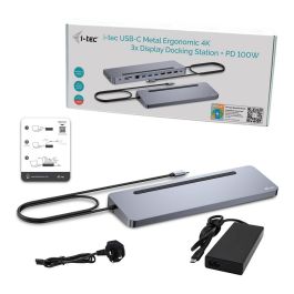 i-tec USB-C ERGO DOCK + CHARGER Estación de Carga y Conexión Doble 4K con Power Delivery 100W, Plata