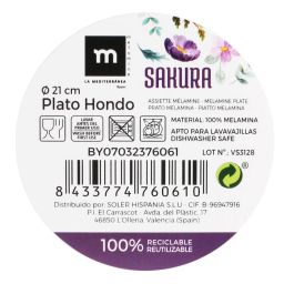 La Mediterranea Plato Hondo Melamina Colección Sakura Brillo 21 x 5,3 cm (24 Unidades)