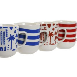 DKD Home Decor Taza Mug Boho de Porcelana 380ml, Apta para Microondas y Lavavajillas, Colores Azul Rojo, 4 Unidades