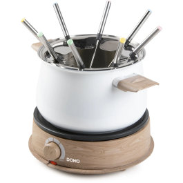 Domo Set de Fondue Eléctrico DO736F 1500 W 2 L para 8 Personas, Color Blanco con Madera