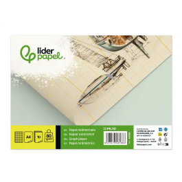 Liderpapel Papel Dibujo Milimetrado Din A4 210x297mm 80g/m2 Pack 10 Hojas