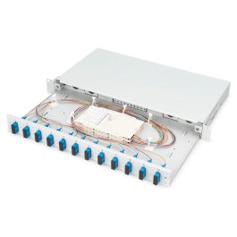 Digitus LWL Spleißbox 1HE bestückt 12x SC DX OS2 grau - Caja de empalme de fibra óptica, 12 conectores SC Duplex, OS2, Gris