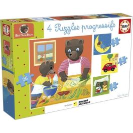 Educa EDU8412668198845 Puzzle Osito Pardo: 4 Puzzles Progresivos de 12 a 25 Piezas para Niños de 3 Años