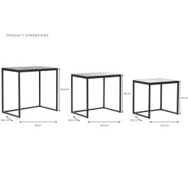 DKD Home Decor Mesita Auxiliar Loft Negra Metal Cristal 36.5 x 53.5 x 58 cm Set de 3
