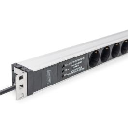 DIGITUS Regleta PDU 1U 6x Schutzkontakt Protección Sobretensión y Filtro de Red 16A 230V para Rack 19" con Cable 2m