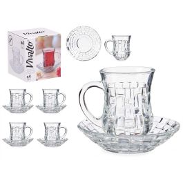 Vivalto Set 4 Tazas de Vidrio con Plato, Textura Mimbre, 125 ml, Transparente, Taza Ø9x8,5 cm, Plato 12,2x12,2 cm (12 Unidades)