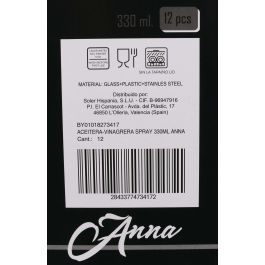 Anna Aceitera y Vinagrera en Spray, Botella de 330 ml para Cocina, 20.1 cm de Alto (12 Unidades)