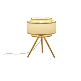 DKD Home Decor Lámpara de Sobremesa Urban de Bambú Marrón Claro y Blanco, Hecha a Mano, Desmontable, E27 50W, 36x48x36 cm