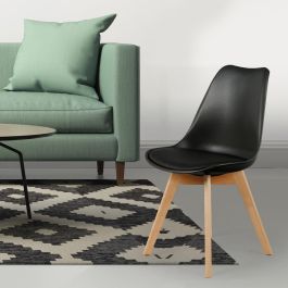 Home Deco Factory Silla COPENHAGUE Acolchada Negra Diseño Escandinavo Patas Madera Haya 49x58x81.5cm