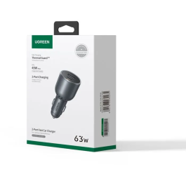 Ugreen Cargador de Coche 63W, 1 USB-C + 1 USB-A, Modelo UGR6941876230235, Color Gris