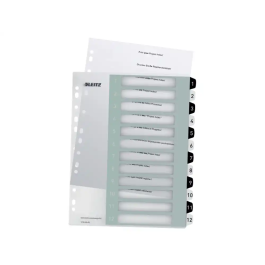Leitz WOW Separador Numérico Plástico Imprimible 1-12 Juego de 12 DIN A4 Multitaladro Blanco/Negro