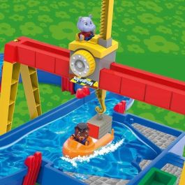Aquaplay Port a Container - Circuito de Agua con Barco, Coche Anfibio, Grúa y Minifiguras - 104x90 cm para Niños 3+ Años