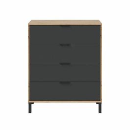 Calicosy CAL8423490267630 Cómoda 4 Cajones Roble Nudoso y Gris Antracita, 77,5 cm Ancho, Madera Clara