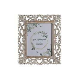 DKD Home Decor Marco de Fotos 20x25 cm Madera de Mango y Cristal Blanco Natural Estilo Indio - Pack de 2 Unidades