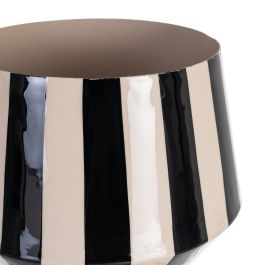 Jarrón Rayas Blanco-Negro Metal 18,50 X 18,50 X 19 cm