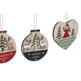 DKD Home Decor Decoracion Colgante Navidad Tradicional Rosa Rojo Madera Set de 6 Piezas 1.5 x 9 x 23 cm