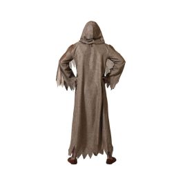 Disfraz Mago Marrón con Capucha y Túnica Larga de Poliéster para Adulto XXL - Ideal para Halloween y Eventos Fantásticos