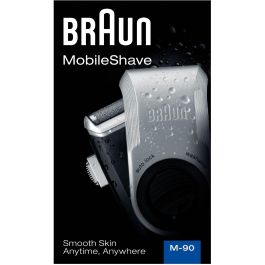 Braun Rasierer MobileShave M-90 Afeitadora de Bolsillo Recargable Inalámbrica con Batería Autonomía 60h Color Azul y Plata
