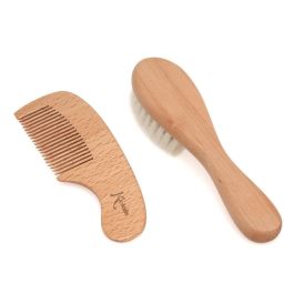 KioKids Set de Peines Madera de Haya para Bebés Antialérgico Cerdas Extrasuaves Natural y Sostenible +0 Meses