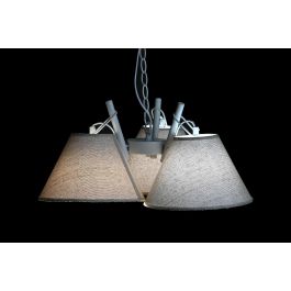 DKD Home Decor Lámpara de Techo Moderna Dorado Blanco Metal Lino 3 Pantallas E27 46x30x50 cm (2 Unidades)