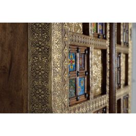 Giner y Colomer Armario 2 Puertas Madera Acacia Cerezo Detalles Azulejo Bronce Repujado 180x100x45 cm