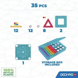 Geomag Purpurina Ecofriendly Set Construcción Magnética 35 Piezas: 12 Barras, 12 Esferas, 10 Paneles. Plástico 100% Reciclado, Efectos Brillo 2D 3D