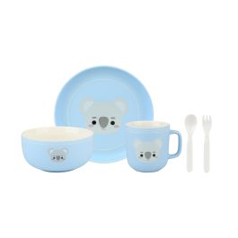 DKD Home Decor Vajilla Infantil Koala New Bone Set de 5 Piezas Azul Gris, 19.3 x 19.3 x 2 cm, Apta Microondas y Lavavajillas