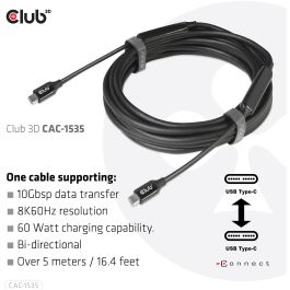 Club 3D CAC-1535 Cable USB 3.2 Gen 2 Tipo C a Tipo C Macho a Macho 5 Metros 10 Gbps Negro