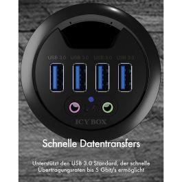 ICY BOX Tisch-Hub 4x USB 3.0 Type-A con Audio Ein-/Ausgang