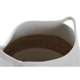 DKD Home Decor Cesta de Almacenamiento Hecha a Mano de Fibra y Algodón Blanco Natural 30 Ancho x 30 Largo x 40 Alto cm