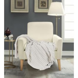 DKD Home Decor 2c25 Manta de Sofá de Punto Poliéster Chenilla Crudo 170x130 cm, 360 gsm (Paquete de 2)
