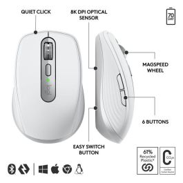 Logitech MX Anywhere 3S for Business Ratón Inalámbrico Compacto, Bluetooth, USB-C, Pale Grey EMEA28-935