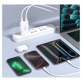 Equip 245524 Cargador USB-C GaN Slim 30W 2 Puertos (PD 3.0, QC 3.0) Blanco - Carga Rápida Compacta para 2 Dispositivos