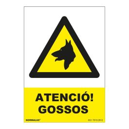 Normaluz Señal atención perros PVC 0,7mm 21x30cm Amarillo/Negro Catalán