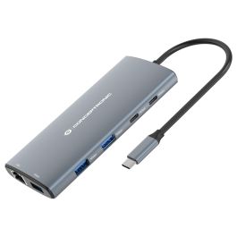 Conceptronic DONN06G Hub USB-C 10-en-1 con HDMI 4K, Ethernet Gigabit, 100W PD, 3xUSB-A, 3xUSB-C, Lector de Tarjetas - Gris