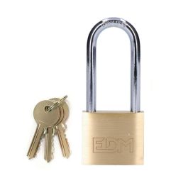 Edm Candado Latón Arco Largo 40 mm con 3 Llaves Medidas Candado 40 x 14 x 34 mm Arco ø6 mm 22 x 53 mm