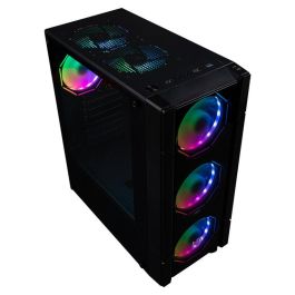 Hiditec V30 ARGB Torre Gaming PC Negra con Iluminación Hexagonal ARGB, Cristal Templado y 4 Ventiladores Incluidos para ATX