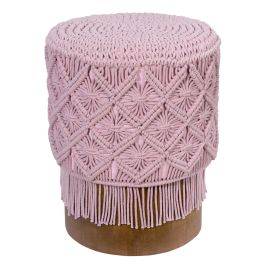 DKD Home Decor Reposapies Boho Macrame Algodón Madera Rosa Palo Marrón, Altura Asiento 49 cm, 43x51x43 cm