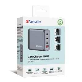 Verbatim GNC-100 Cargador de Pared Gan 100W con 1x USB-A 3.0 y 3x USB-C 3.0