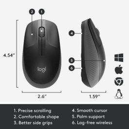 Logitech M190 Ratón Inalámbrico RF Full-Size Ergonómico 1000 dpi, Batería 18 Meses, para Manos Medianas/Grandes