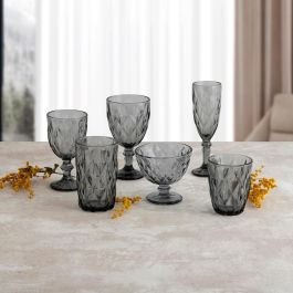 Quid Copa de Helado Maia de Vidrio 30 cL - Set de 24 Unidades, Color Gris, con Relieve, Apto Lavavajillas